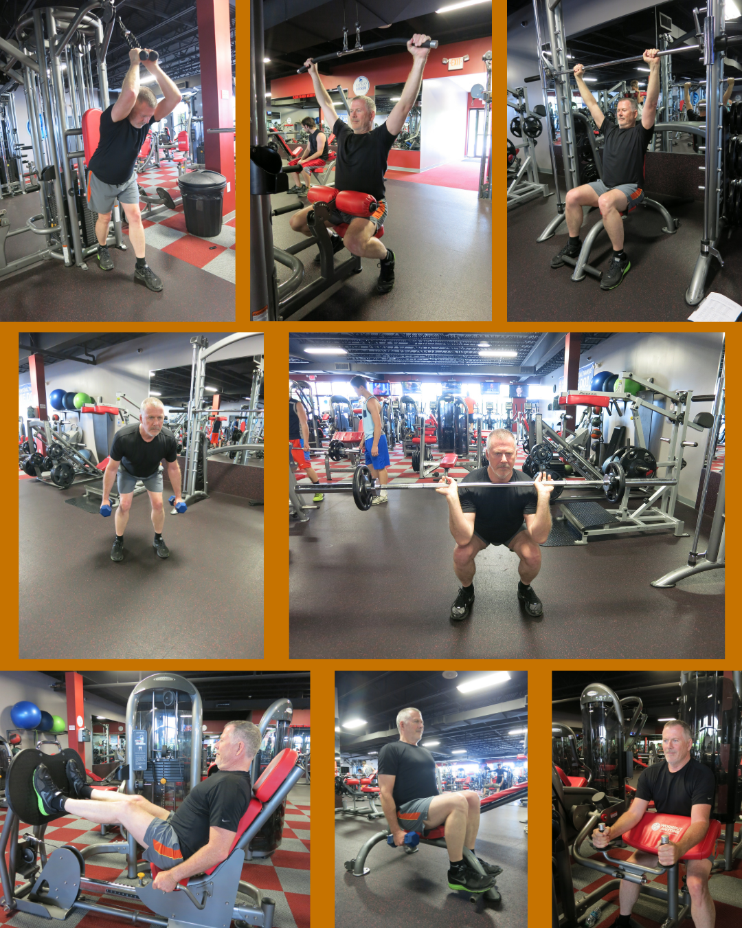 Photos of Mark Neese from True North Counseling doing different exercising in a gym.
